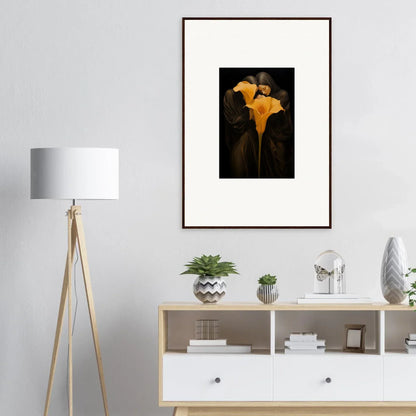 Framed canvas print of a yellow Calla Lily for modern room decoration in Bloom Couple theme