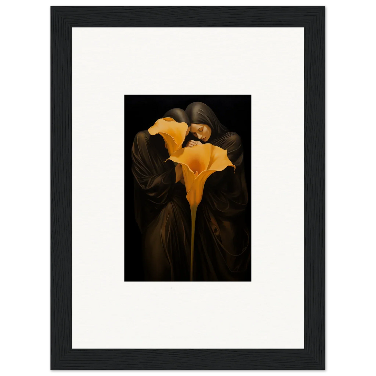 Bright yellow calla lily flower on dark backdrop for a stunning bloom couple canvas print