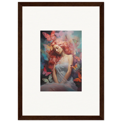 Framed wall art of a woman with flowing hair in a Butterfly Dream Stream for room decor