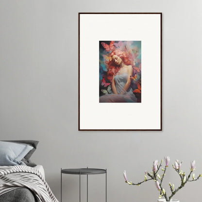 Framed wall art of a dreamy woman with pink hair for vibrant room decor in Dream Stream