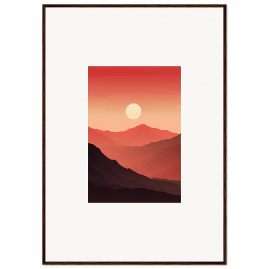 Framed canvas print of Mystic Crimson Vibrations sunset over mountains for chic room decoration