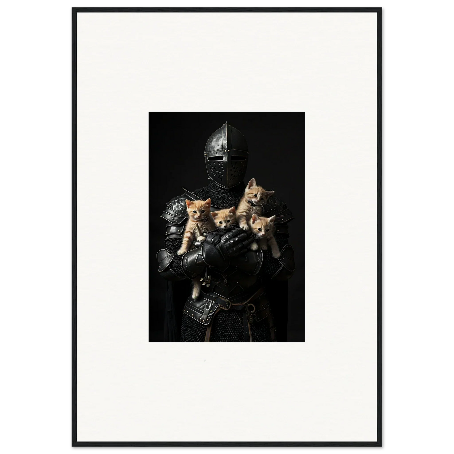 Medieval knight’s armor with cute kittens, perfect for a Feline Bashhut canvas print