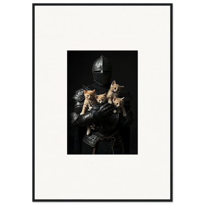 Medieval knight’s armor with cute kittens, perfect for a Feline Bashhut canvas print