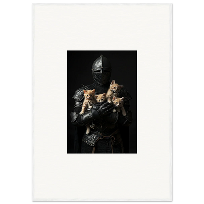 Kittens peeking from Knight armor, perfect for your Feline Bashhut room decoration!