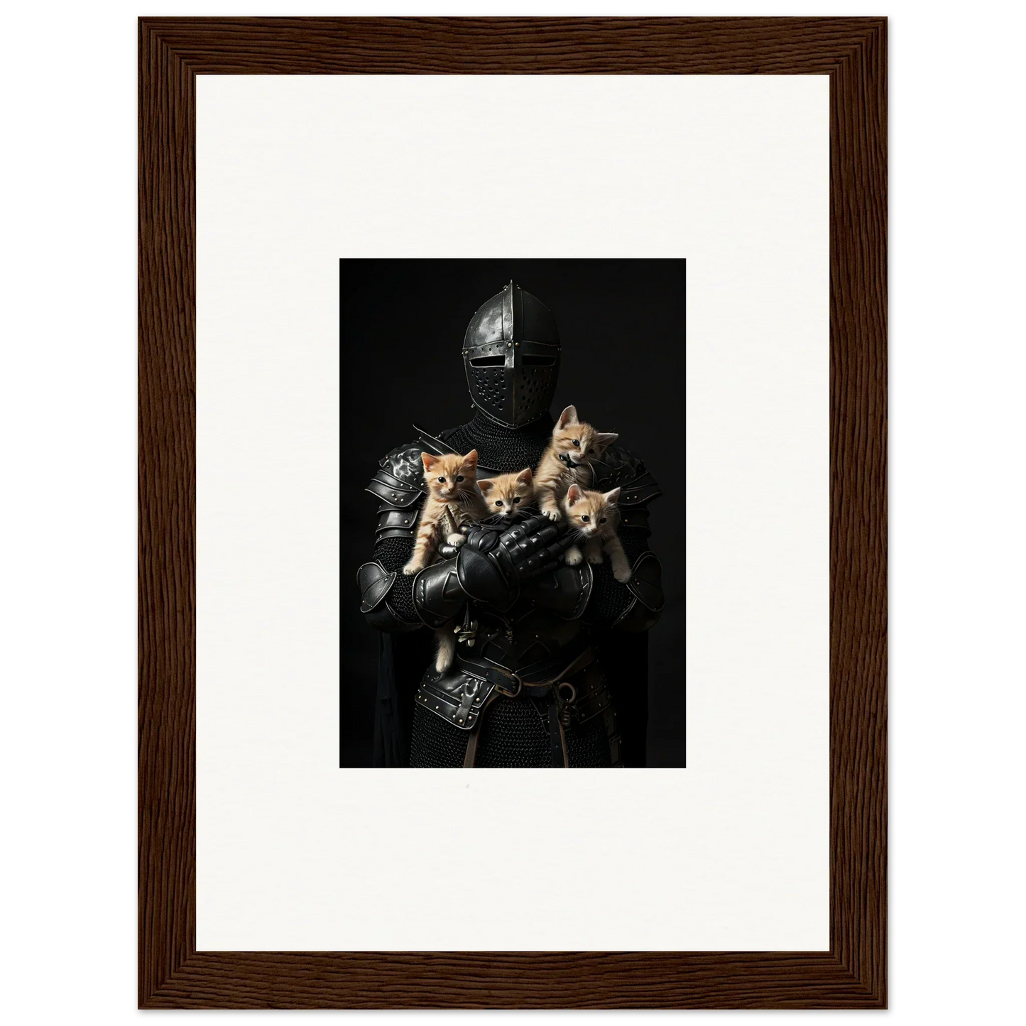 Medieval knight in armor with kittens for a whimsical Feline Bashhut canvas print