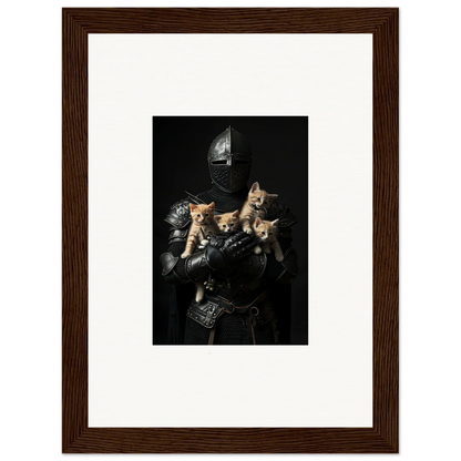 Medieval knight in armor with kittens for a whimsical Feline Bashhut canvas print