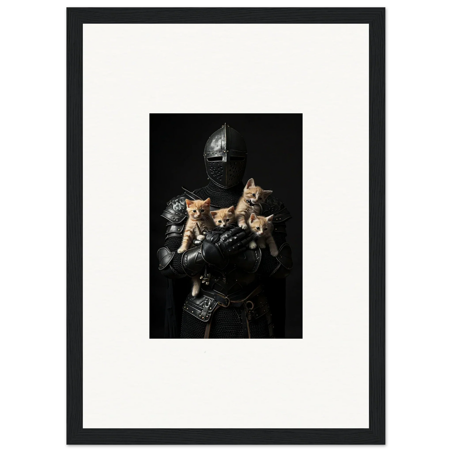 Medieval knight armor with playful kittens, perfect for your Feline Bashhut canvas print!