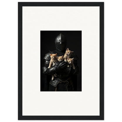 Medieval knight armor with playful kittens, perfect for your Feline Bashhut canvas print!