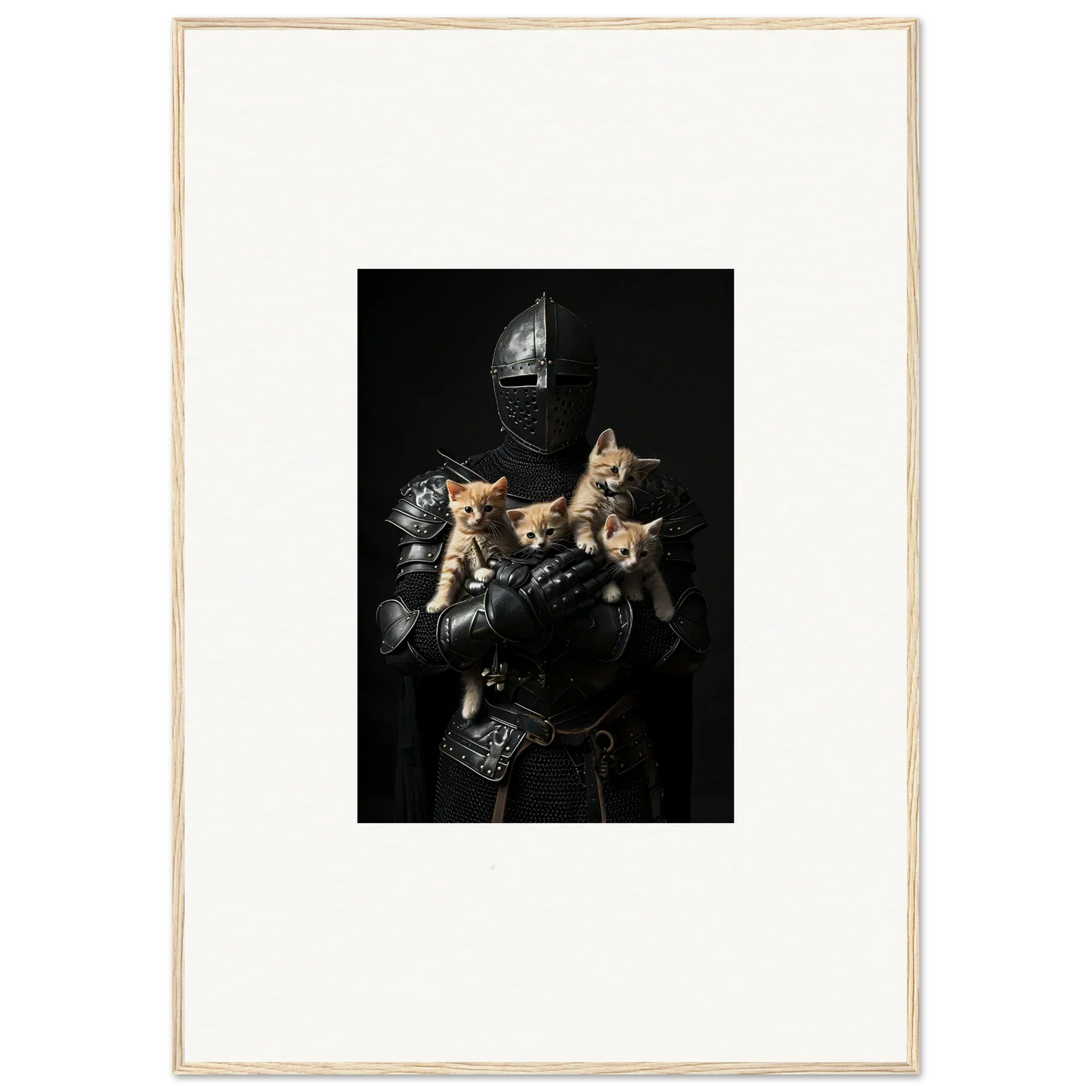 Medieval knight’s armor with playful kittens, perfect for a Feline Bashhut canvas print