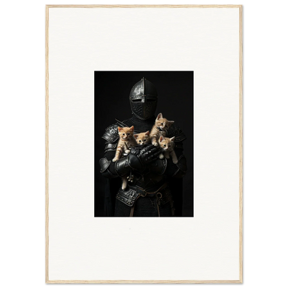 Medieval knight’s armor with playful kittens, perfect for a Feline Bashhut canvas print