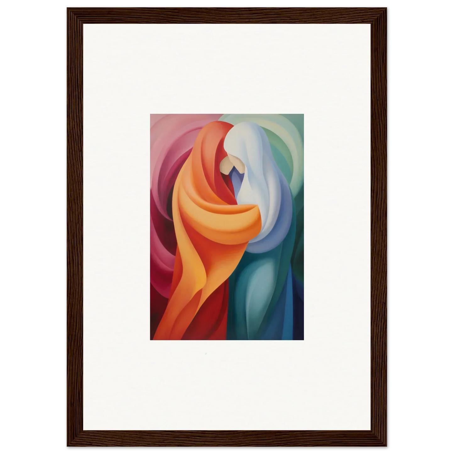 Abstract painting with vibrant curves in orange, red, blue, and purple for Mystic VesselSpice