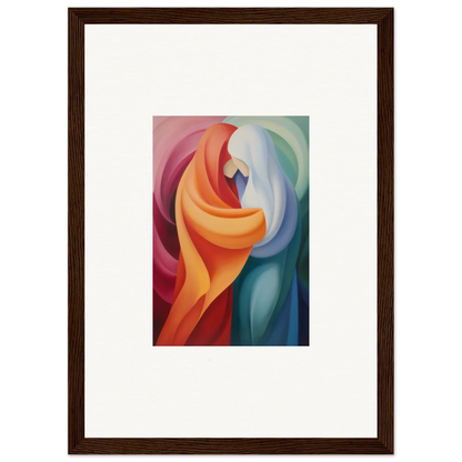 Abstract painting with vibrant curves in orange, red, blue, and purple for Mystic VesselSpice