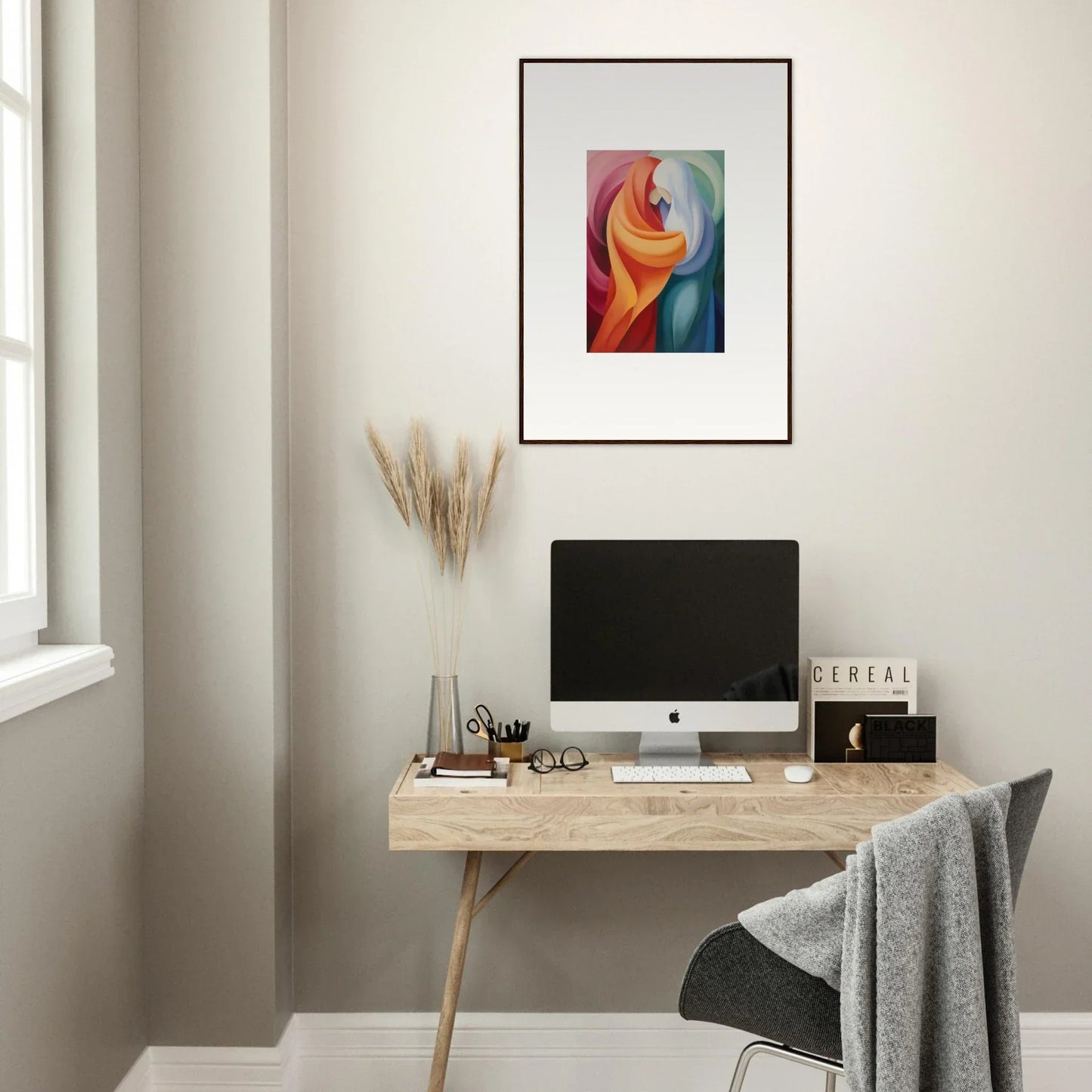 Modern iMac on a light wooden desk with Mystic VesselSpice special edition art™