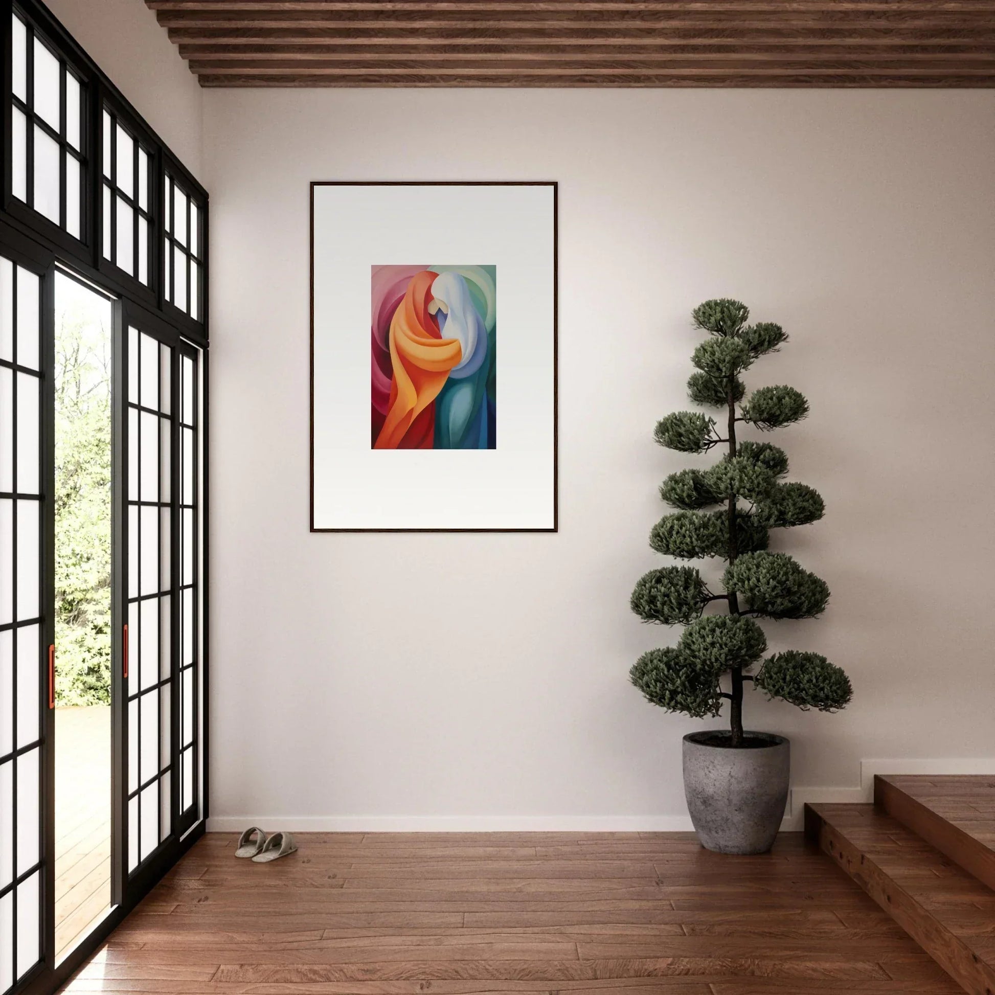 Abstract artwork with flowing orange and blue curves for Mystic VesselSpice wall art