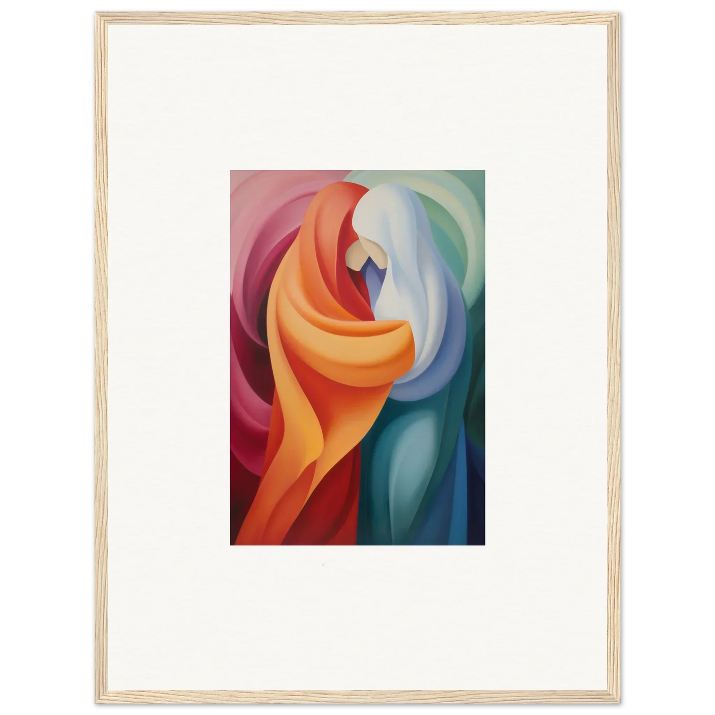 Abstract painting with flowing curves in orange, blue, and red for Mystic VesselSpice special edition