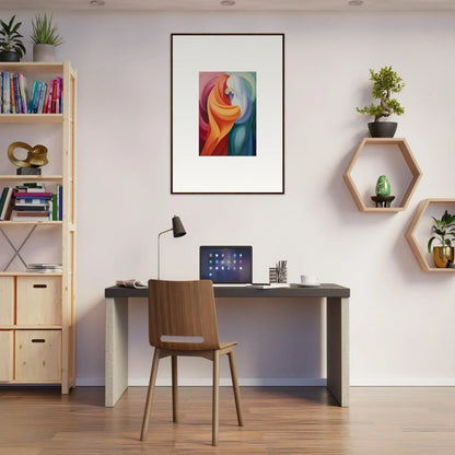 Modern home office with Mystic VesselSpice and premium framed wall decor