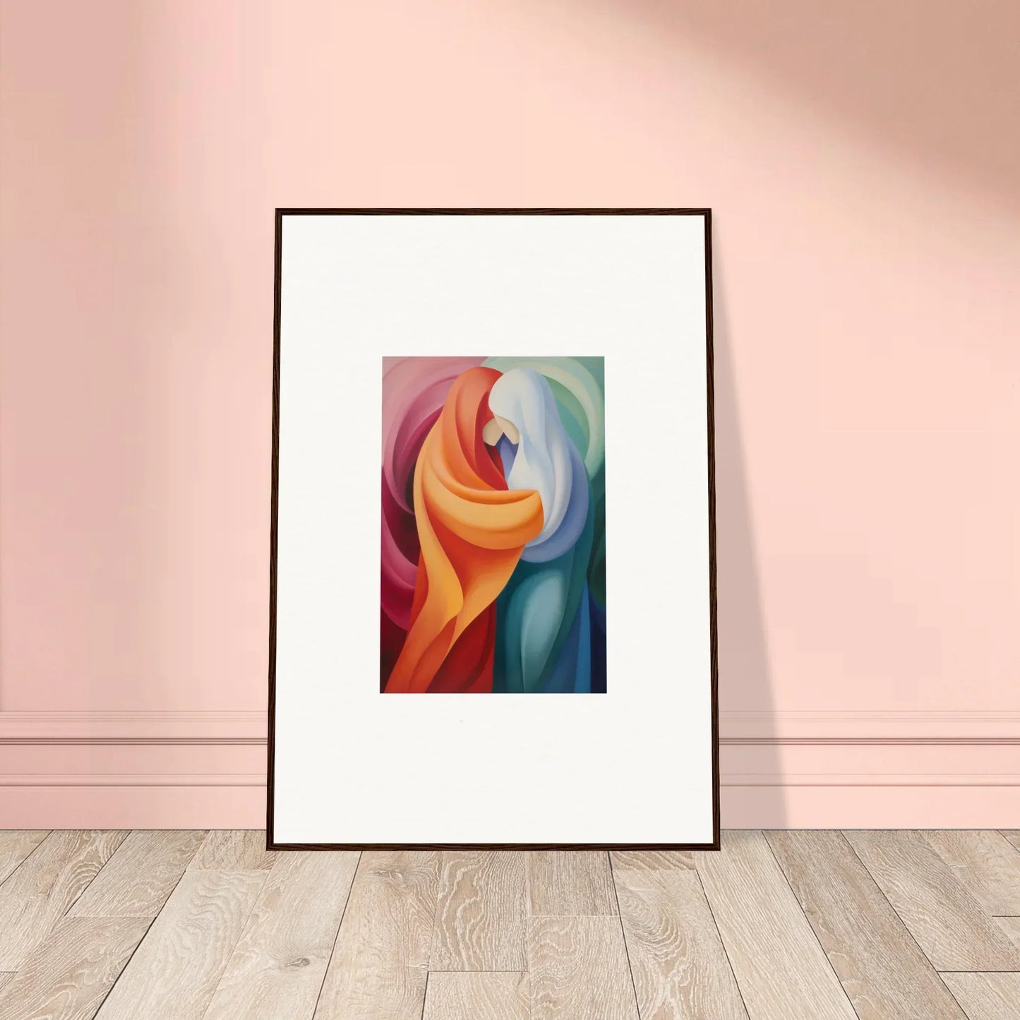 Framed abstract art in orange, red, and blue for Mystic VesselSpice special edition