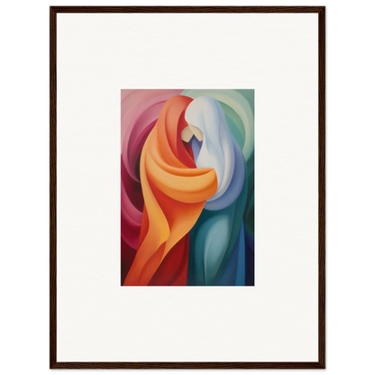 Abstract painting with flowing shapes in orange, red, and blue for Mystic VesselSpice