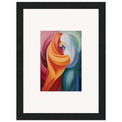 Abstract painting with flowing shapes in orange, red, blue for Mystic VesselSpice