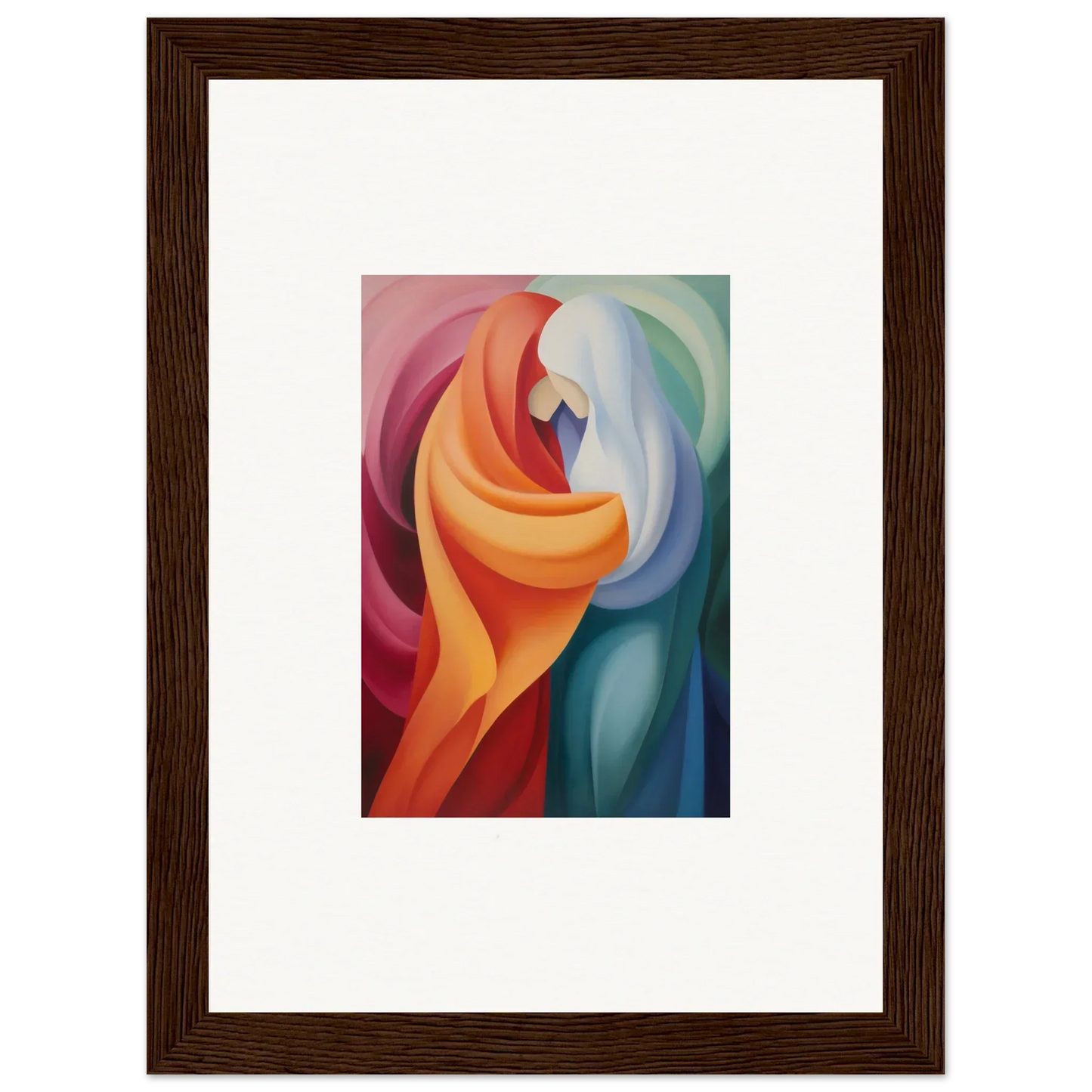 Abstract painting with vibrant curves in orange, red, blue, and purple for Mystic VesselSpice