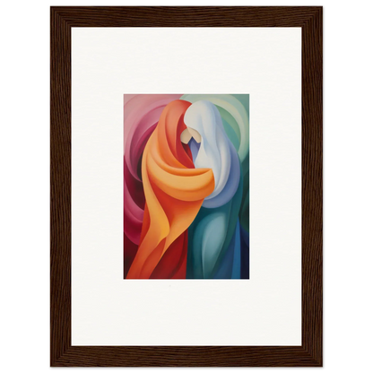 Abstract painting with vibrant curves in orange, red, blue, and purple for Mystic VesselSpice