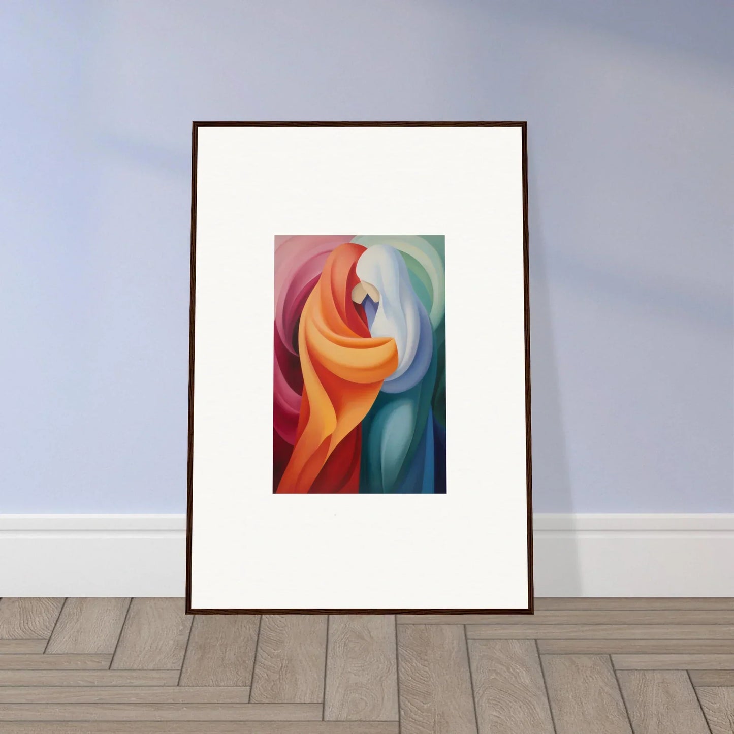 Framed abstract art in orange, red, and blue for Mystic VesselSpice special edition