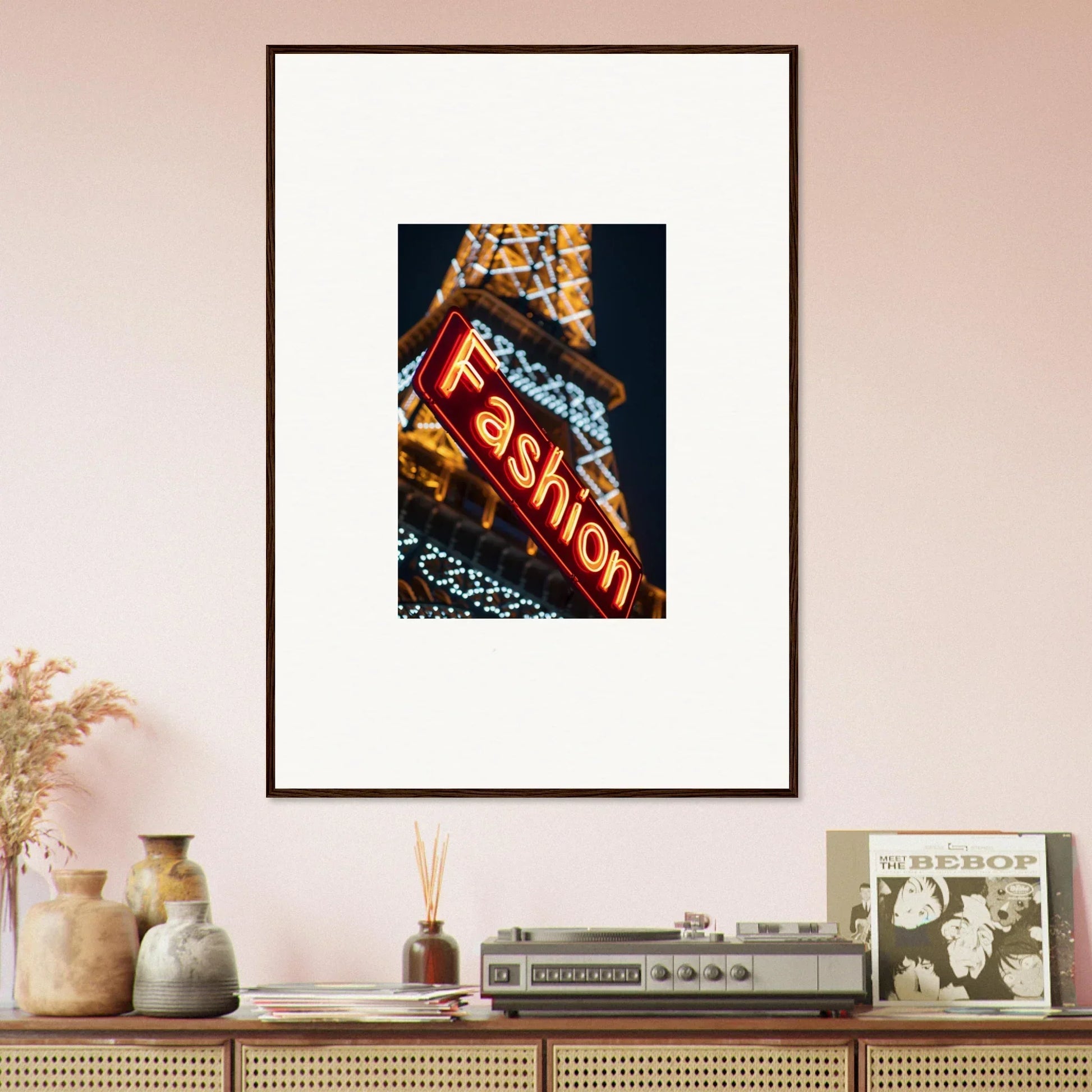 Framed illuminated Fashion sign canvas print for trendy room decoration in Neon Rendezvous