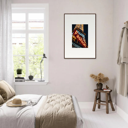 Framed neon rendezvous art print adds vibrant flair to any room decoration