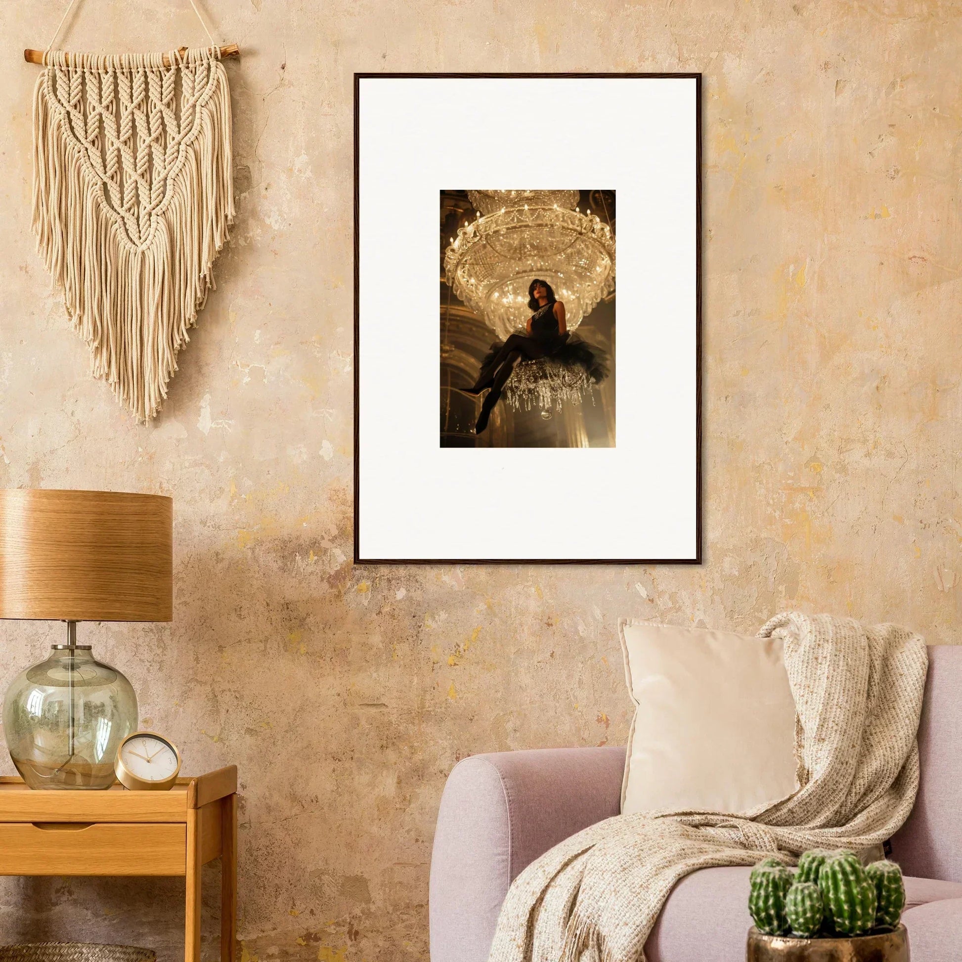 Framed photograph of a person under an illuminated archway for noir majesty room decoration