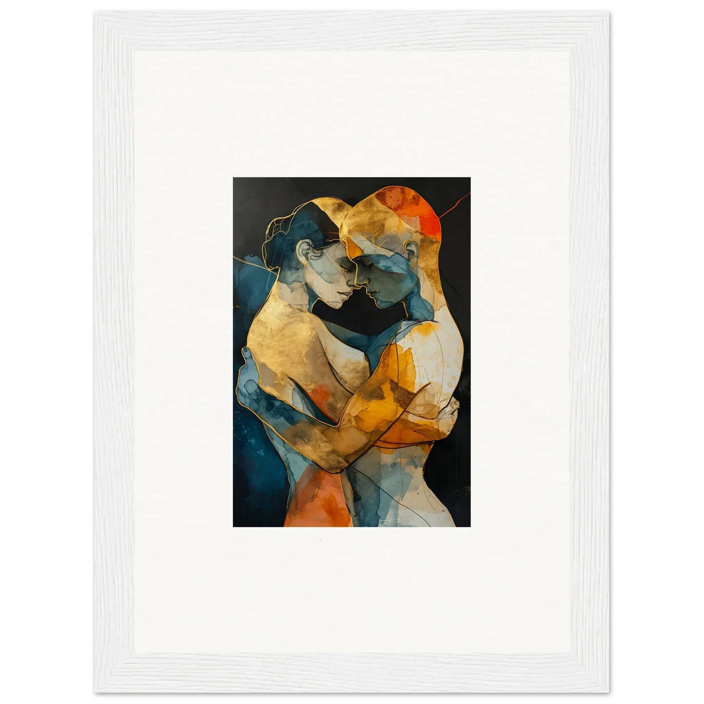 Abstract painting of two figures in warm colors for cool room decoration and psyche harmonies