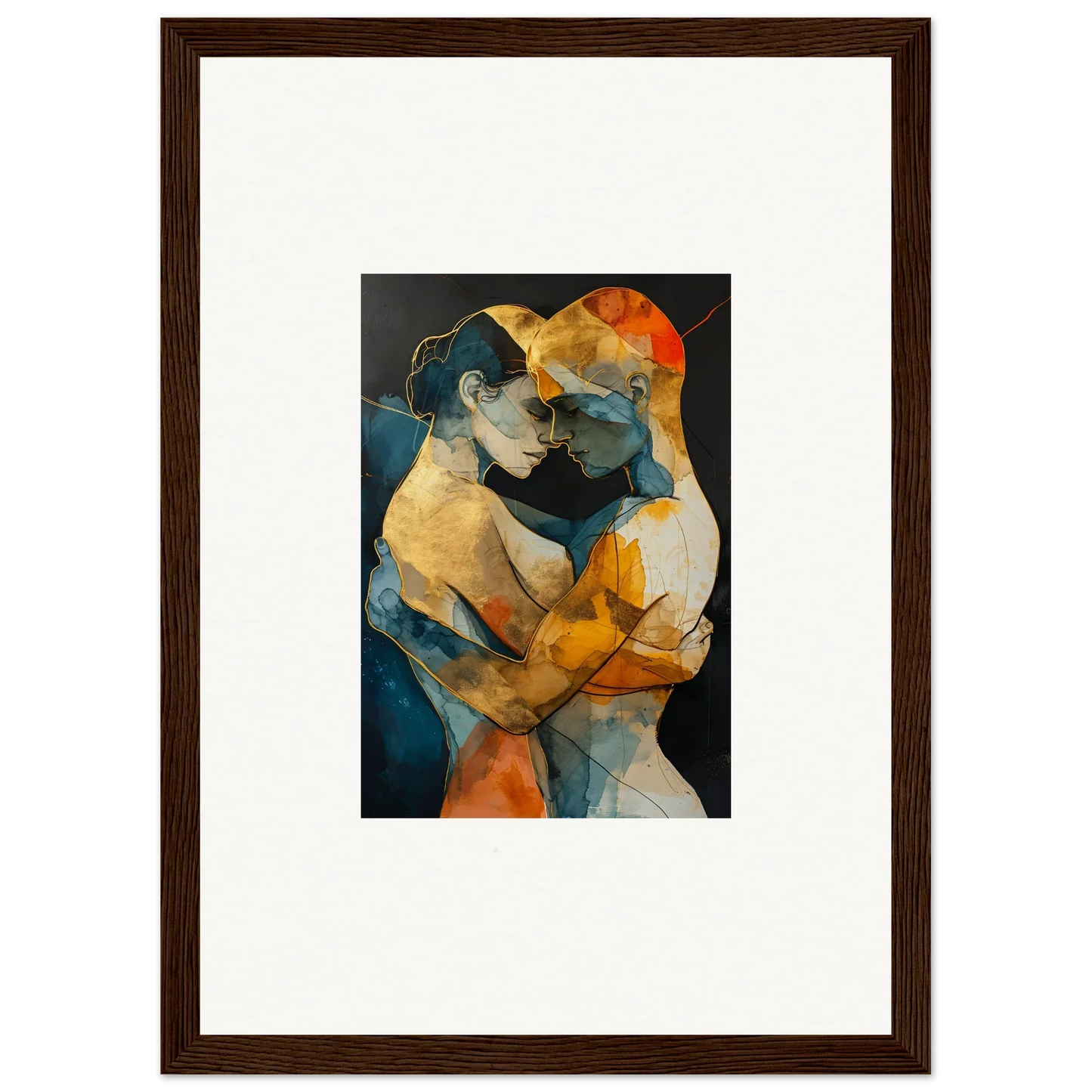 Abstract painting of two embracing figures in vibrant colors for Psyche Harmonies room decoration