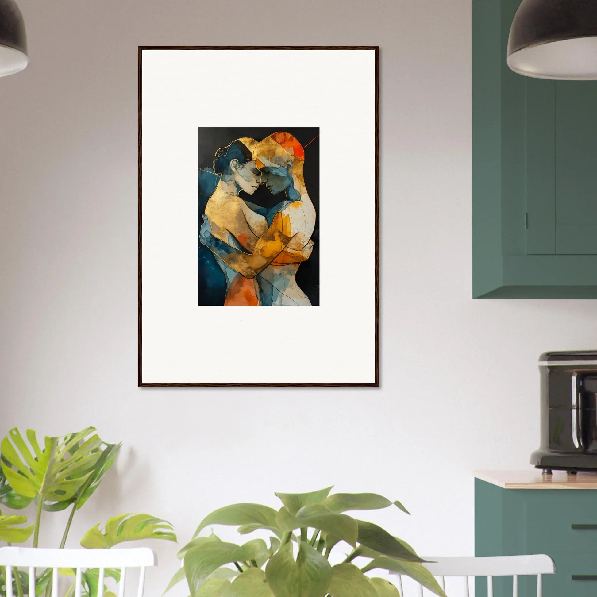 Framed canvas print of colorful embrace reflects Psyche Harmonies for room decoration