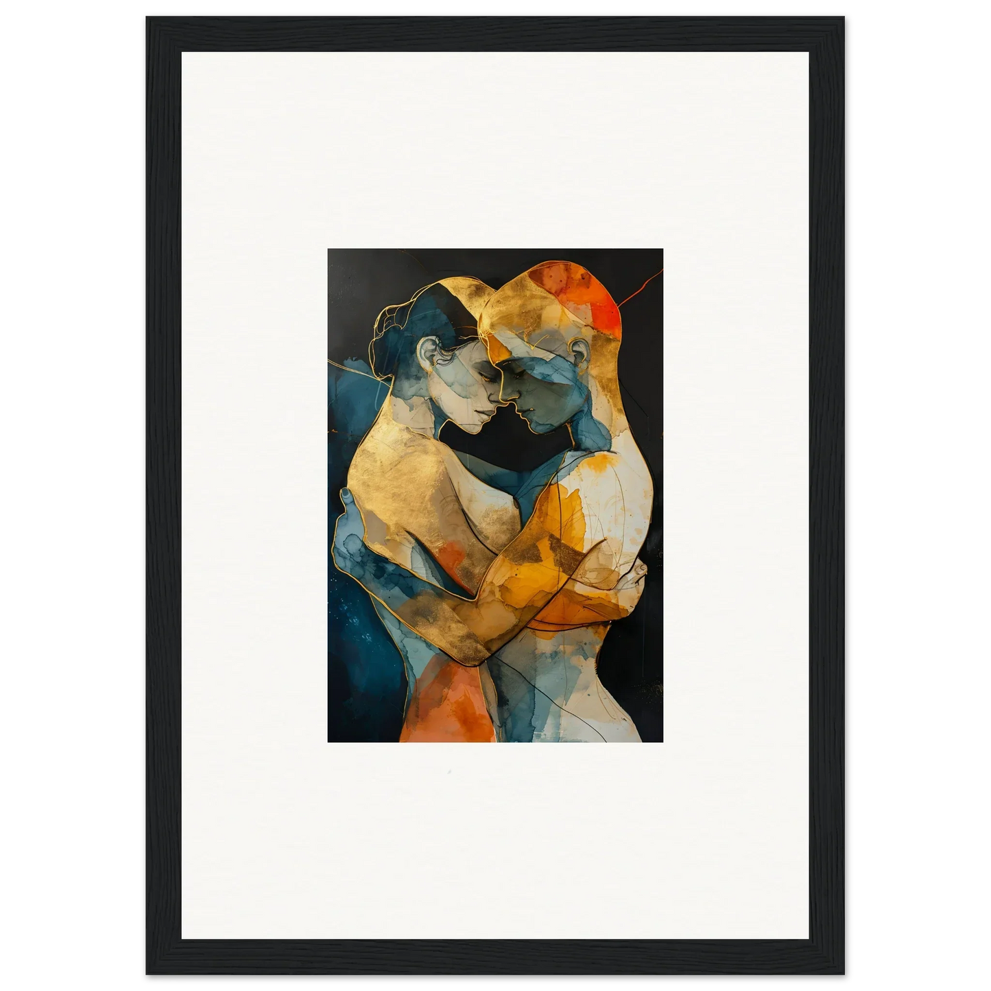 Vibrant abstract painting of embracing figures for stylish room decoration canvas print