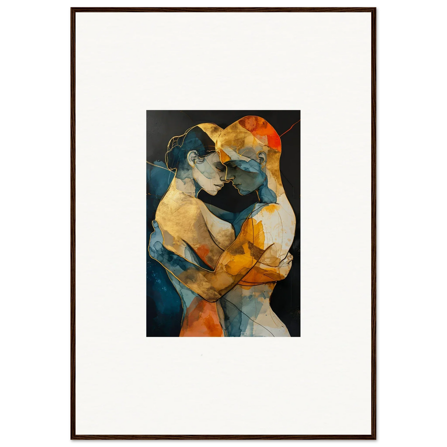 Abstract canvas print of two embracing figures in vibrant colors for room decoration