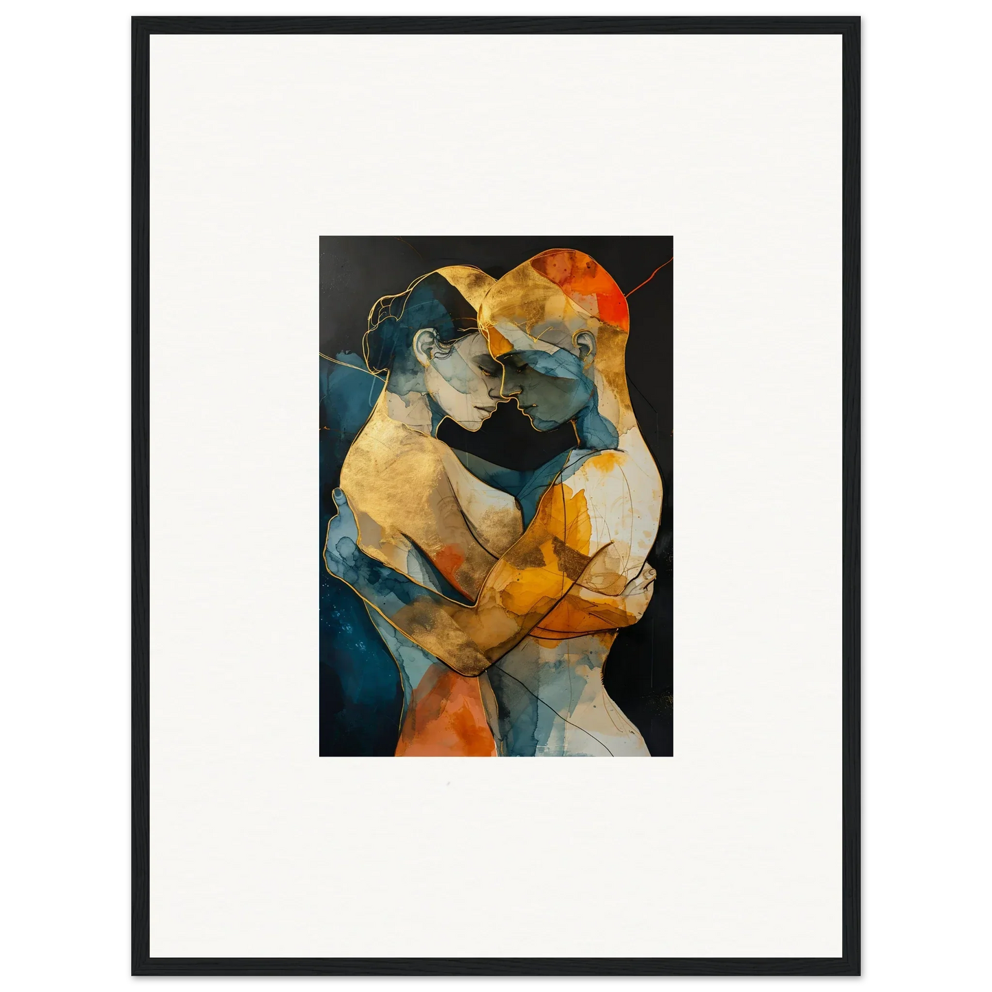 Abstract painting of embracing figures in vibrant colors for Psyche Harmonies canvas print