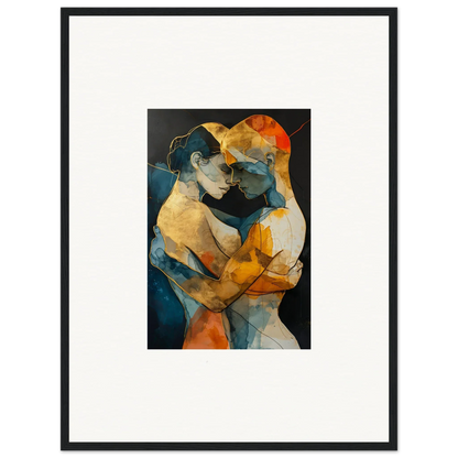 Abstract painting of embracing figures in vibrant colors for Psyche Harmonies canvas print