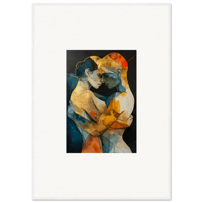 Abstract painting of two embracing figures in bold colors for Psyche Harmonies room decoration