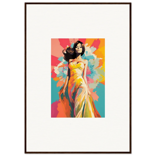 Woman in a flowing yellow dress, vibrant watercolor for Nebulae Beauty Ascends art