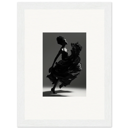 Silhouette of a dancer in a flowing dress, captured mid-twirl.