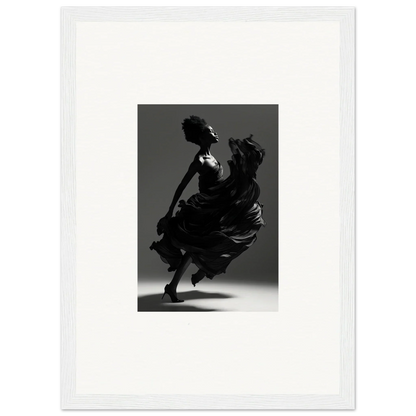 Silhouette of a dancer in a flowing dress captured mid-twirl.