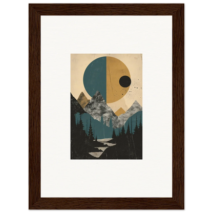 Framed wall art of geometric landscape in an Eclipse Oasis design for stylish room decor