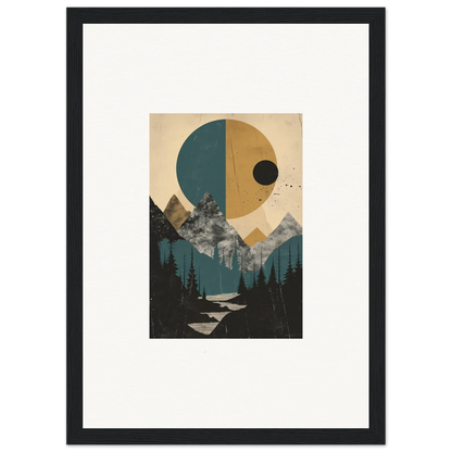 Framed wall art of abstract landscape featuring geometric shapes and Eclipse Oasis design