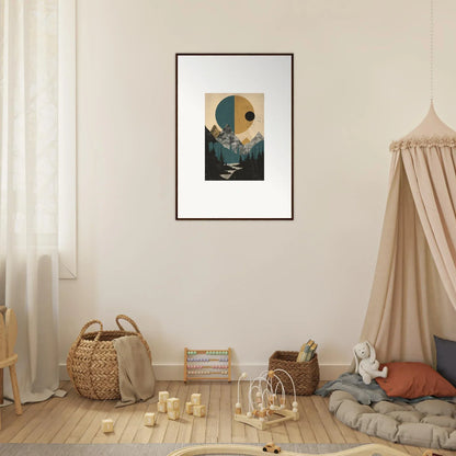 Framed wall art featuring geometric shapes in a Nebulous Eclipse Oasis landscape