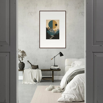 Framed wall art featuring geometric shapes in muted colors for elegant room decor