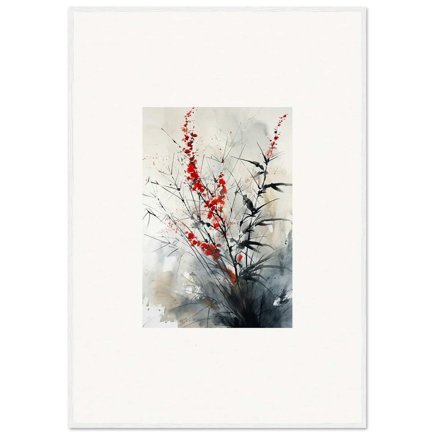 Watercolor painting of scarlet symphony flowers for elegant room decor framed wall art