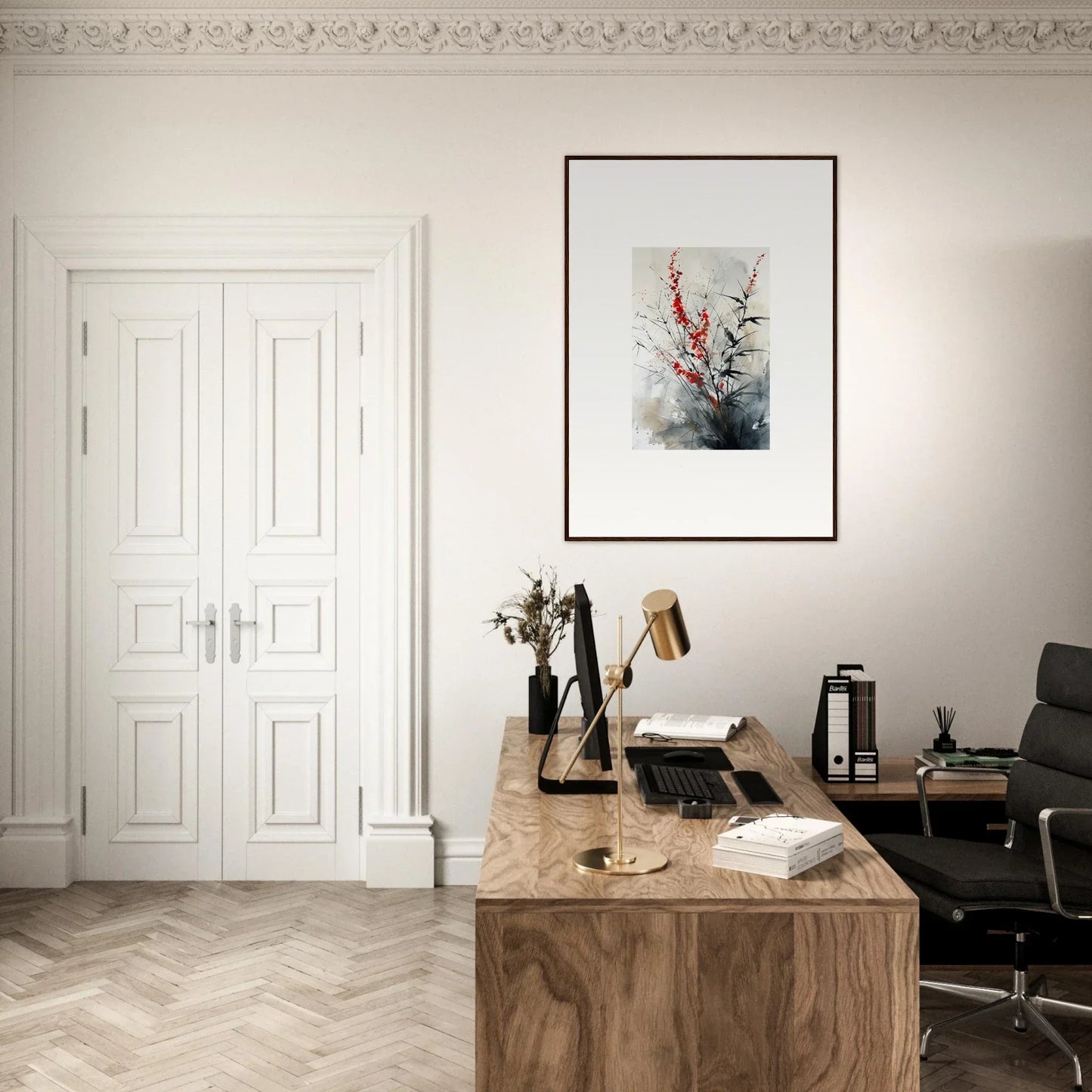 Wooden desk with typewriter and books, perfect for a Scarlet Symphony-inspired room decor