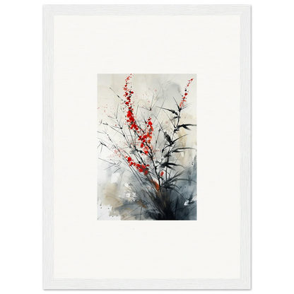 Framed wall art featuring delicate red flowers in Scarlet Symphony room decor