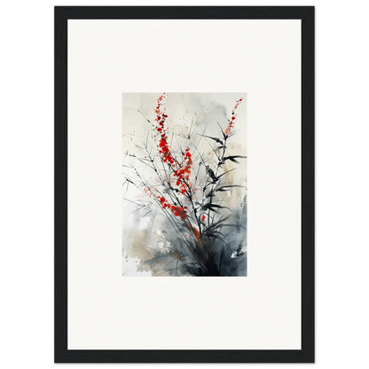 Framed wall art of delicate red flowers in Scarlet Symphony minimalist decor