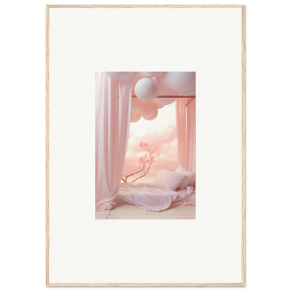 Framed wall art of a dreamy pink scene with balloons for ideal room decor