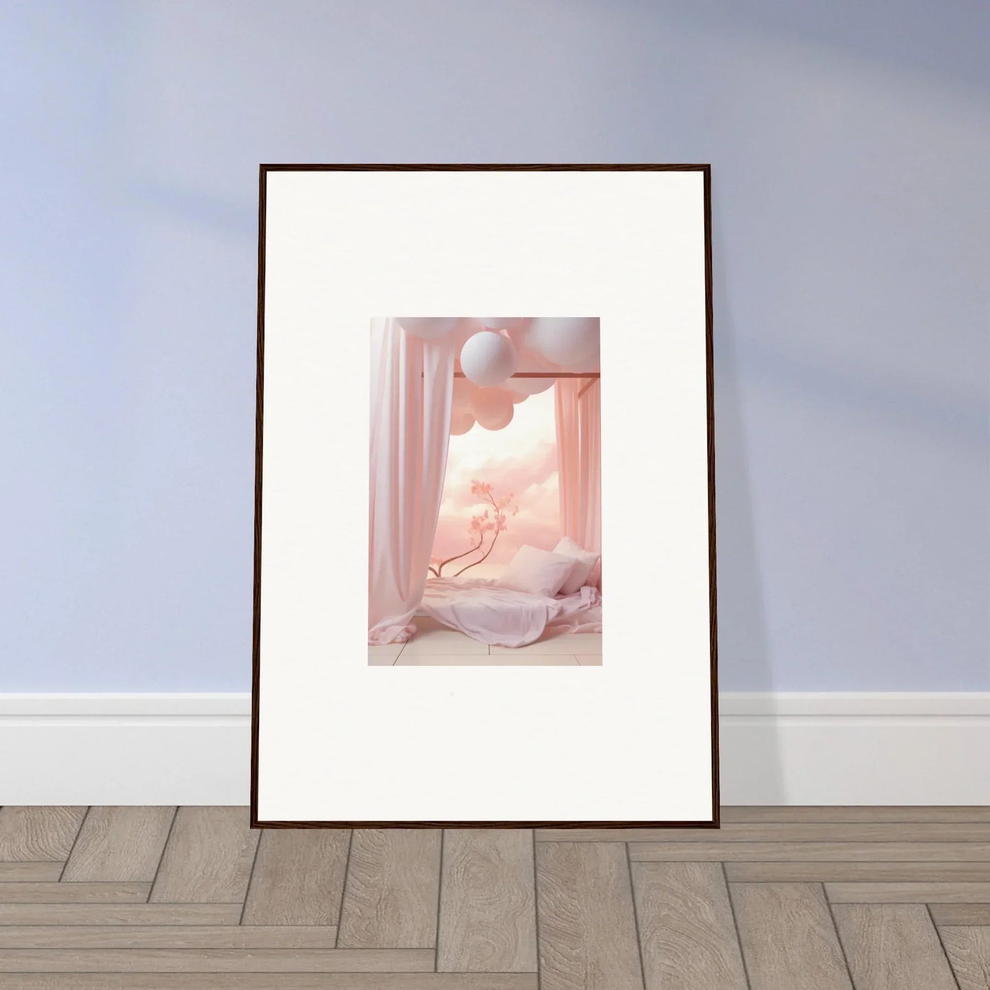 Framed wall art of a dreamy pink-toned interior for elegant room decor in Dream Cosmos